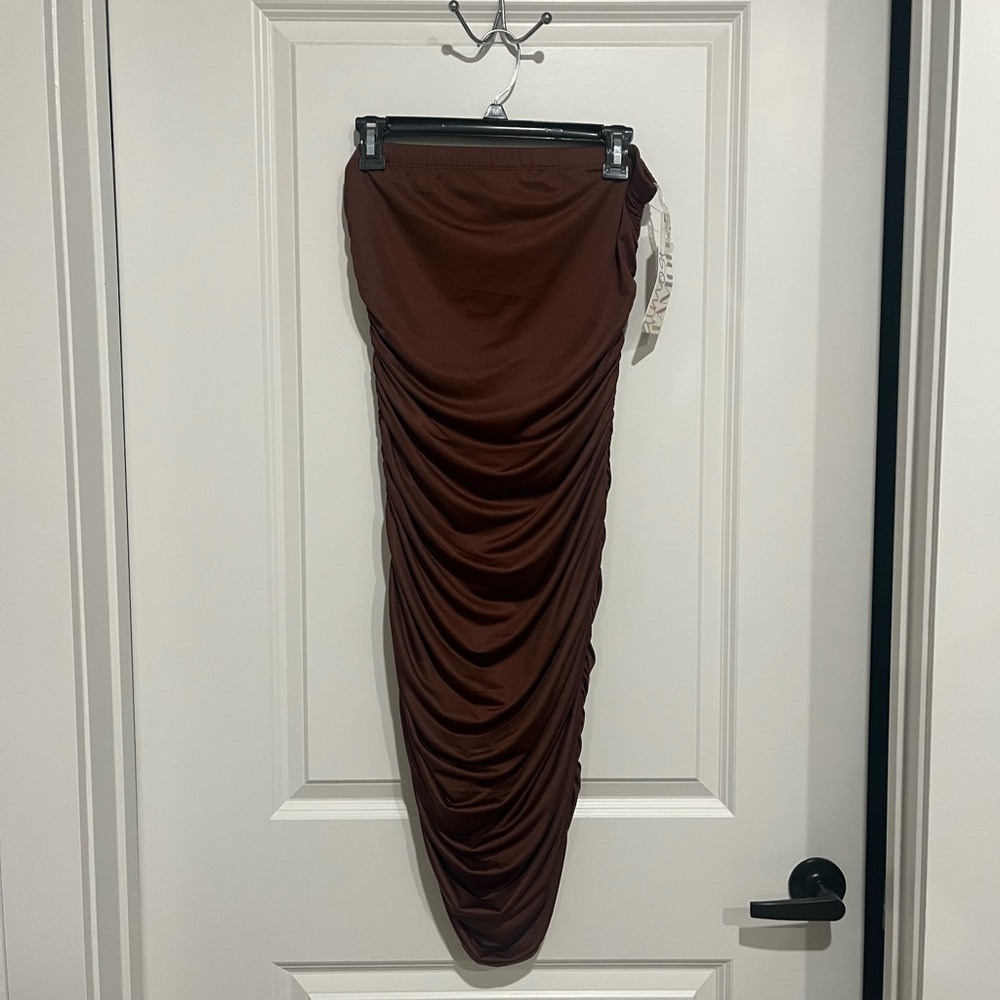Almost Famous Chocolate Brown Ruched Pencil Skirt